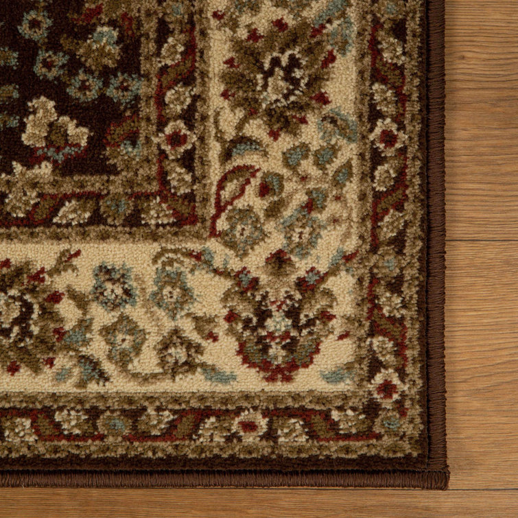 Mocha Floral Scroll Synthetic 4'x6' Stain-Resistant Area Rug