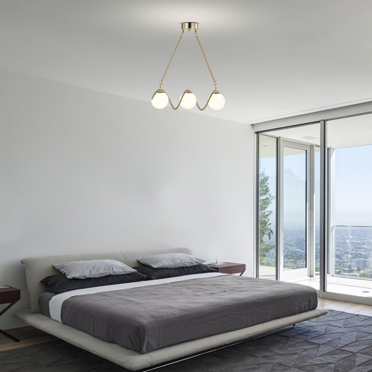 Brass 34'' 5-Light Chandelier with Globe Shades