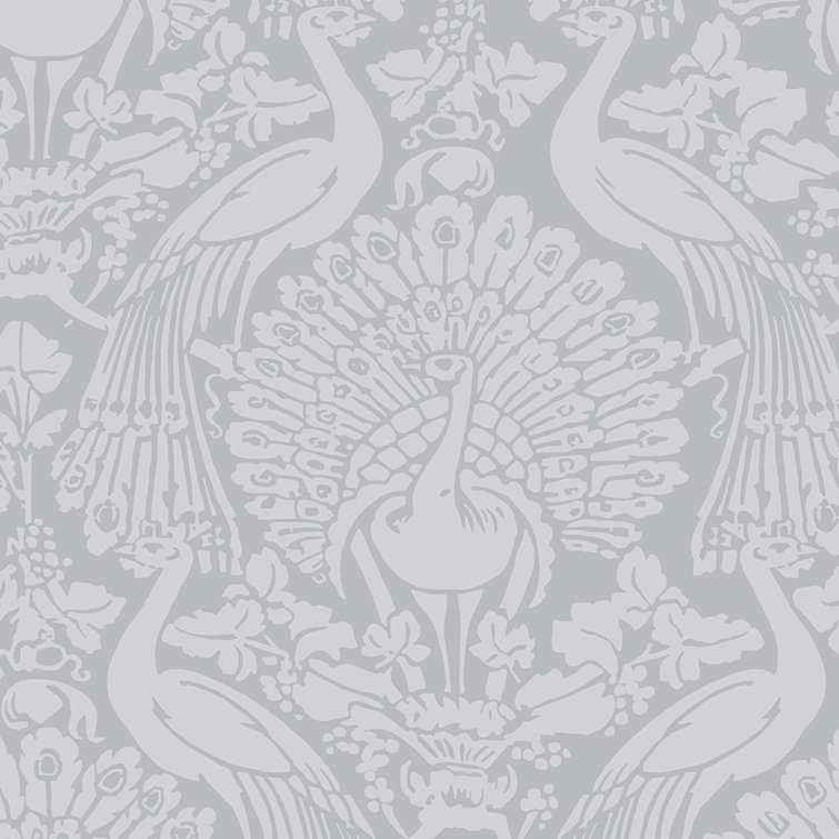 Pale Slate Damask Peacock Removable Washable Wallpaper