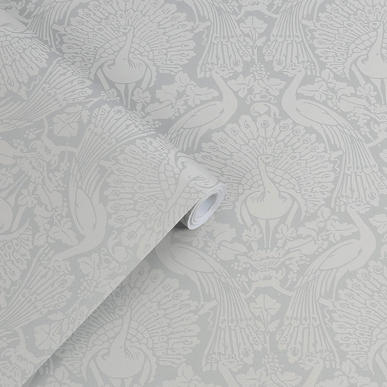 Pale Slate Damask Peacock Removable Washable Wallpaper