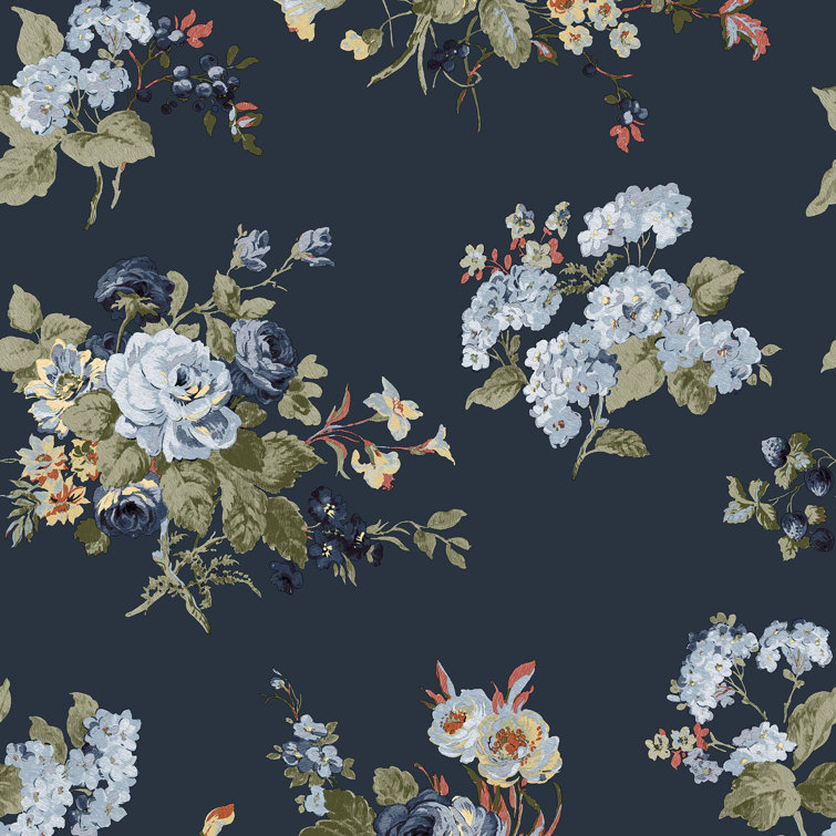 Midnight Seaspray Dark Blue Floral Removable Wallpaper Roll