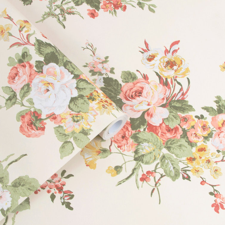 Pale Sable Floral Wallpaper with British Flowers