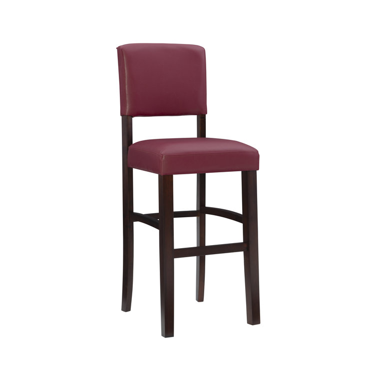 Espresso Wood Bar Stool with Red Faux Leather Upholstery