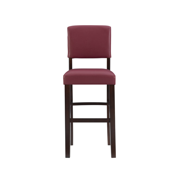 Espresso Wood Bar Stool with Red Faux Leather Upholstery
