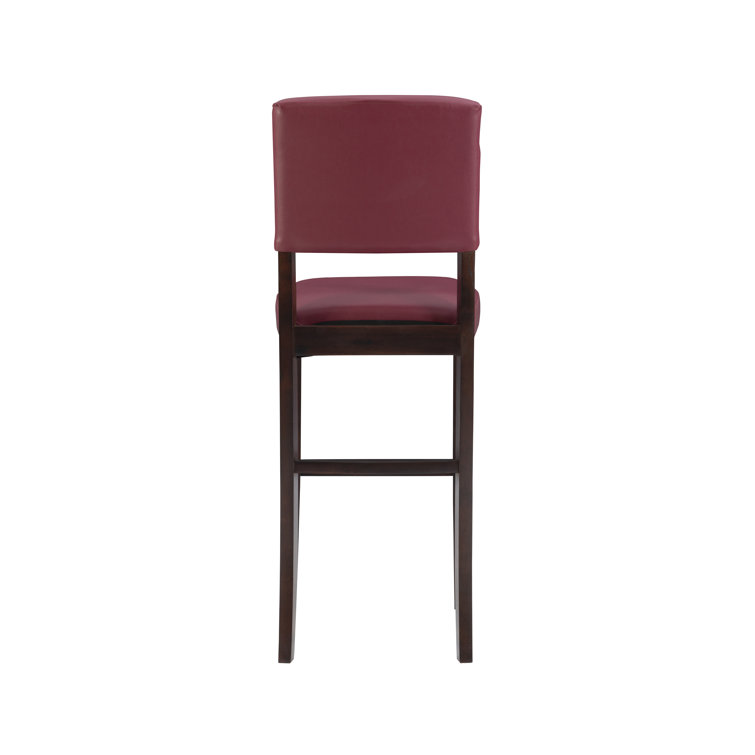 Espresso Wood Bar Stool with Red Faux Leather Upholstery
