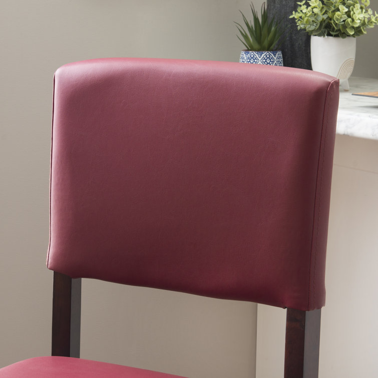 Espresso Wood Bar Stool with Red Faux Leather Upholstery