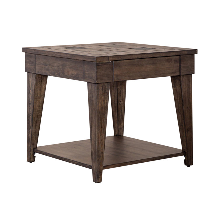 Rustic Brown Wood and Stone Rectangular Side Table