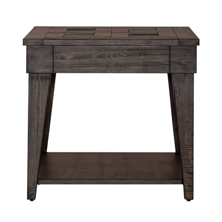Rustic Brown Wood and Stone Rectangular Side Table
