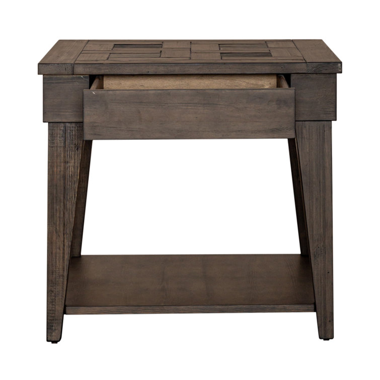 Rustic Brown Wood and Stone Rectangular Side Table