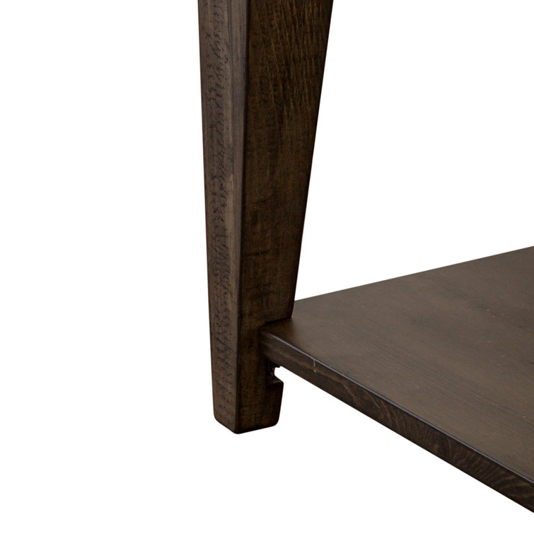 Rustic Brown Wood and Stone Rectangular Side Table