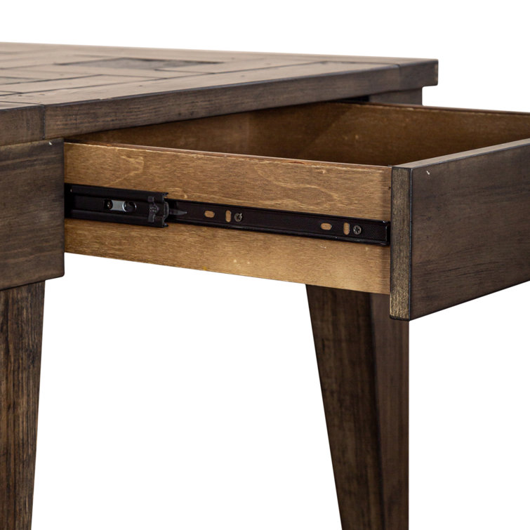 Rustic Brown Wood and Stone Rectangular Side Table