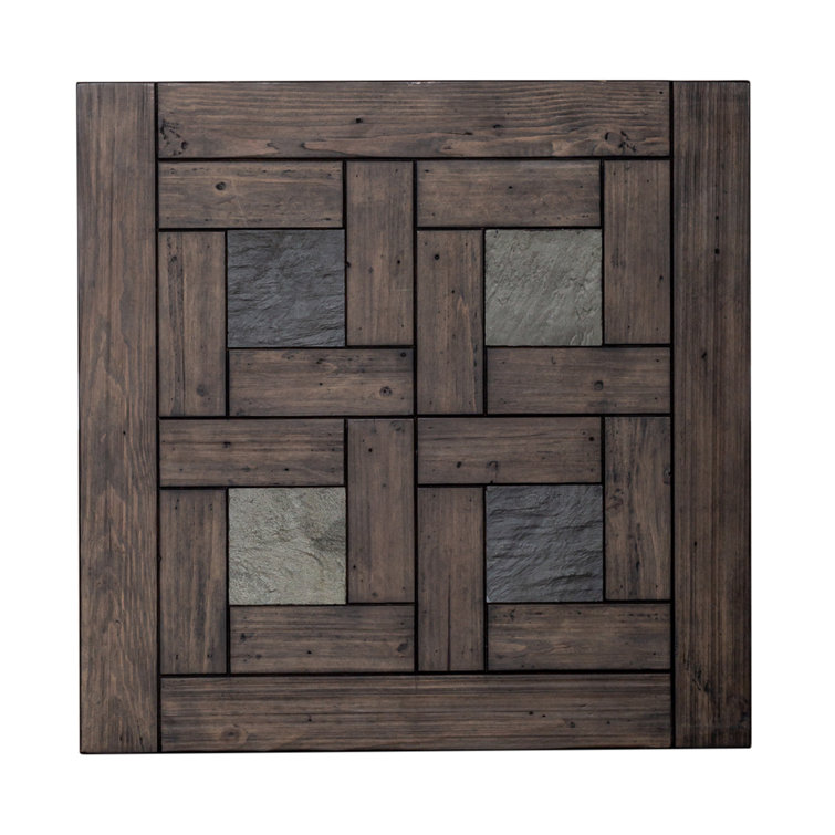 Rustic Brown Wood and Stone Rectangular Side Table