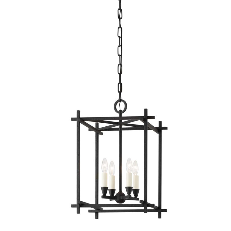 Black Aluminum 4-Light Indoor/Outdoor Lantern Chandelier
