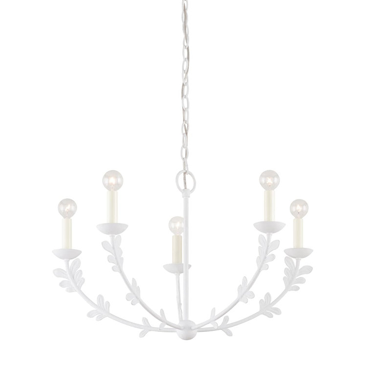 Gesso White 5-Light Candle Chandelier with Leaf Accents