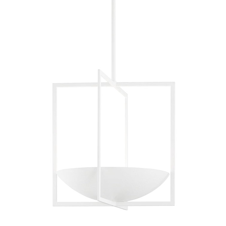 Loki Gesso White Aluminum Bowl Pendant with Geometric Frame