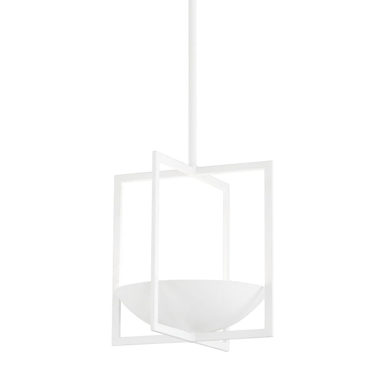 Contemporary White Aluminum Bowl Pendant with Geometric Design