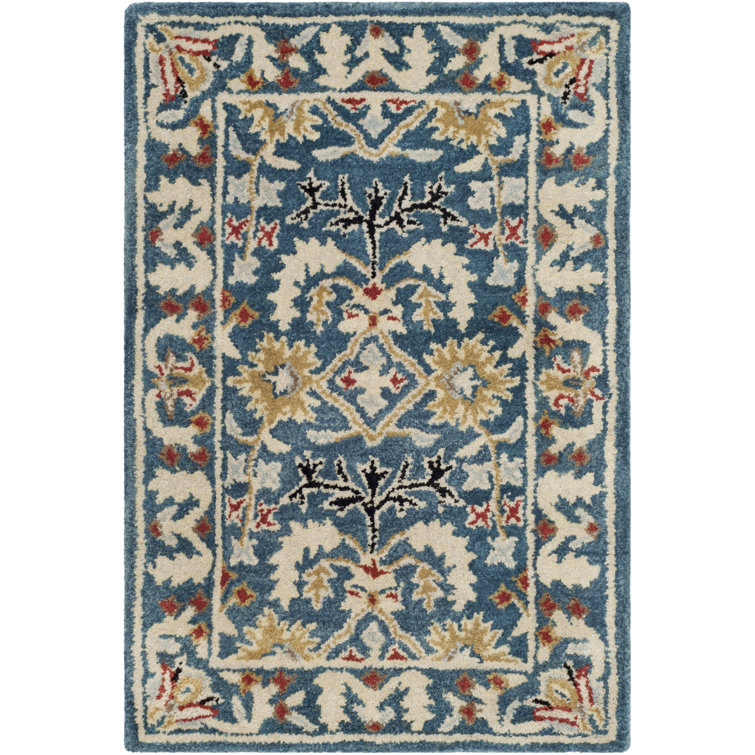 Handmade Dark Blue and Multi Wool Tufted Area Rug