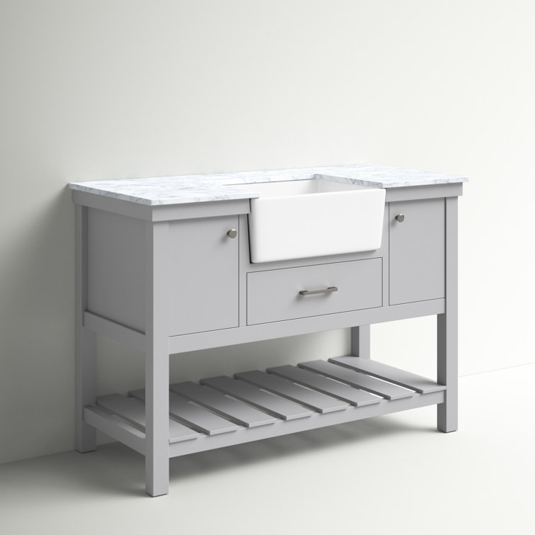 Gray Solid Wood and MDF Single Bathroom Vanity with Carrara Marble Top