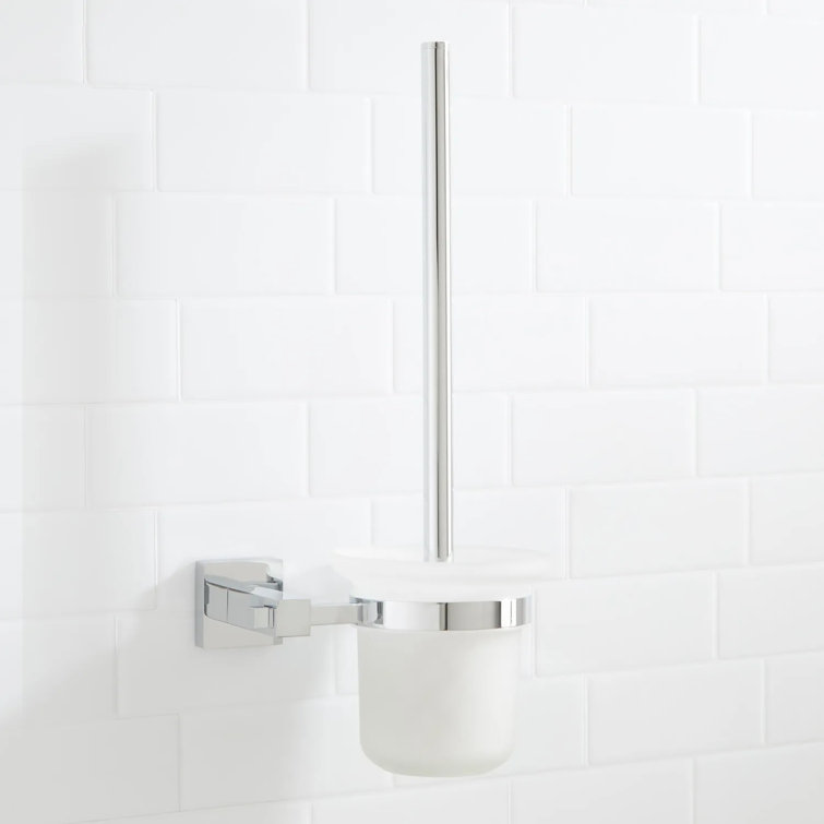 Chrome Wall-Mounted Toilet Brush and Frosted Glass Holder