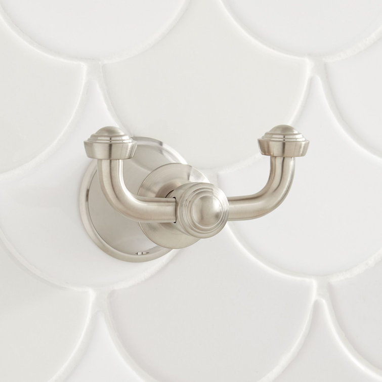 Brushed Nickel Dual Hook Wall-Mount Robe Hanger