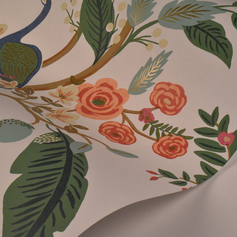 Garden Party Coral Orange Floral & Fruit Wallpaper Roll 27'x27"