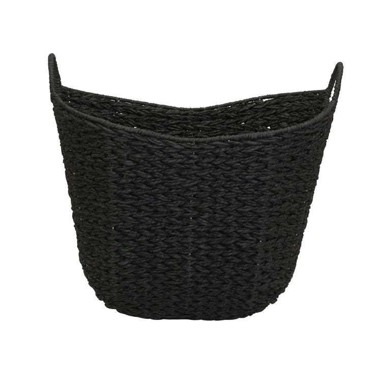 Black Woven Wicker Rectangular Storage Box with Handles