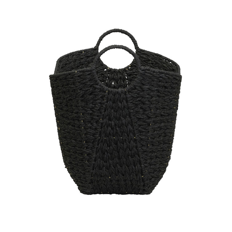 Black Woven Wicker Rectangular Storage Box with Handles
