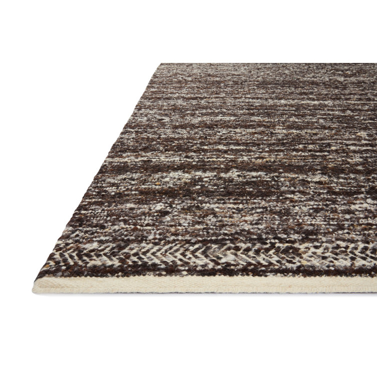 Mocha Ivory Abstract Hand-Knotted Wool-Cotton Rug 5' x 7'