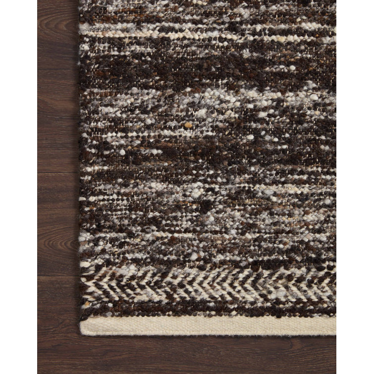 Mocha Ivory Abstract Hand-Knotted Wool-Cotton Rug 5' x 7'