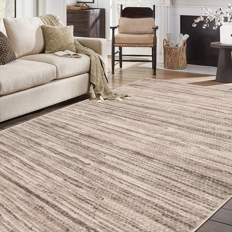 Gray 8' x 10' Synthetic Striped Washable Area Rug