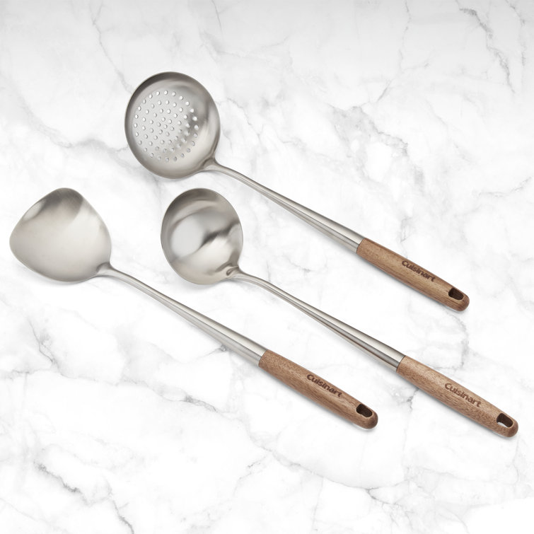 Stainless Steel and Acacia Wood 3-Piece Wok Tool Set