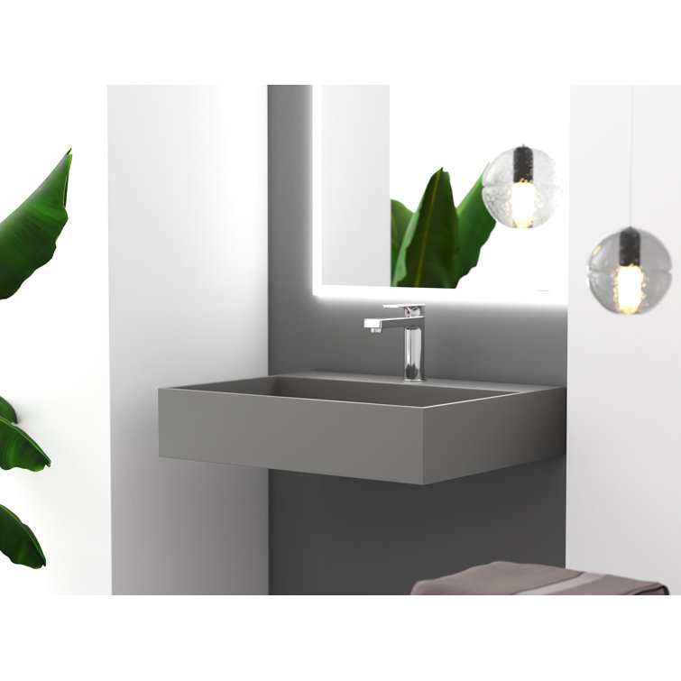 Gray 24" Wall-Mounted Stone Bathroom Sink with Concealed Drain