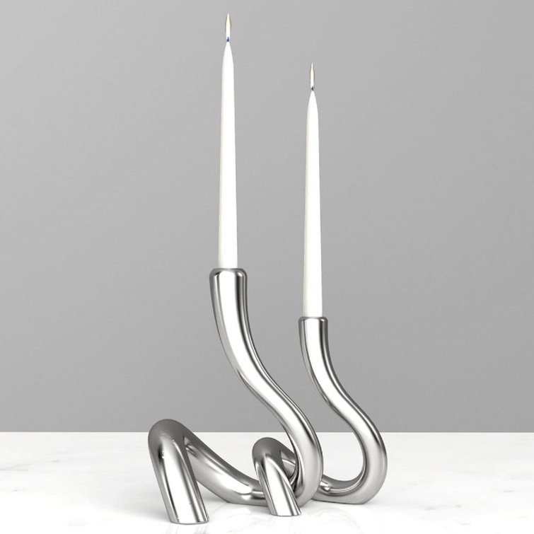 Serpente 8" Silver Aluminum Modern Candlestick
