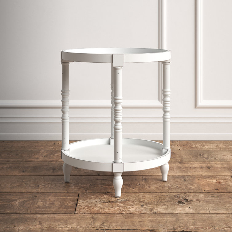 Bellport 22.5" Rustic White Round Wooden Side Table with Shelf