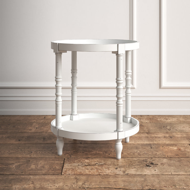 Bellport 22.5" Rustic White Round Wooden Side Table with Shelf