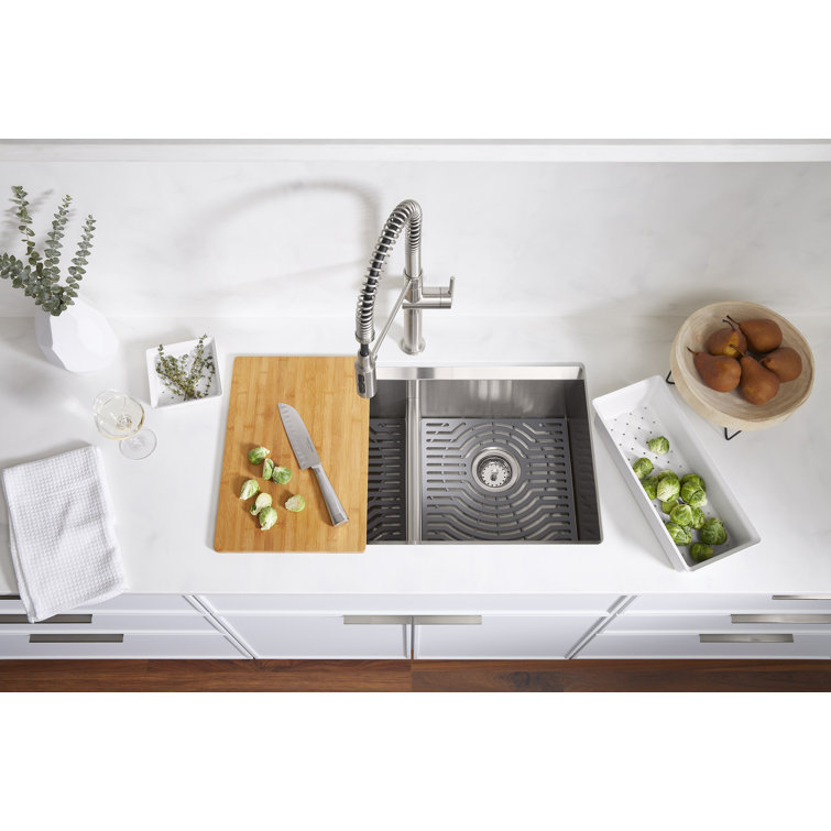 Stainless Steel Double Bowl Drop-in Workstation Kitchen Sink with Bamboo Cutting Board