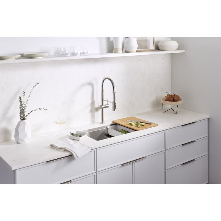 Stainless Steel Double Bowl Drop-in Workstation Kitchen Sink with Bamboo Cutting Board