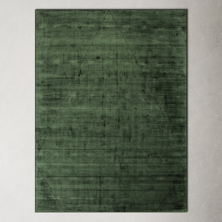 Green Hand-Knotted Geometric Wool and Viscose Rug, 9' x 12'
