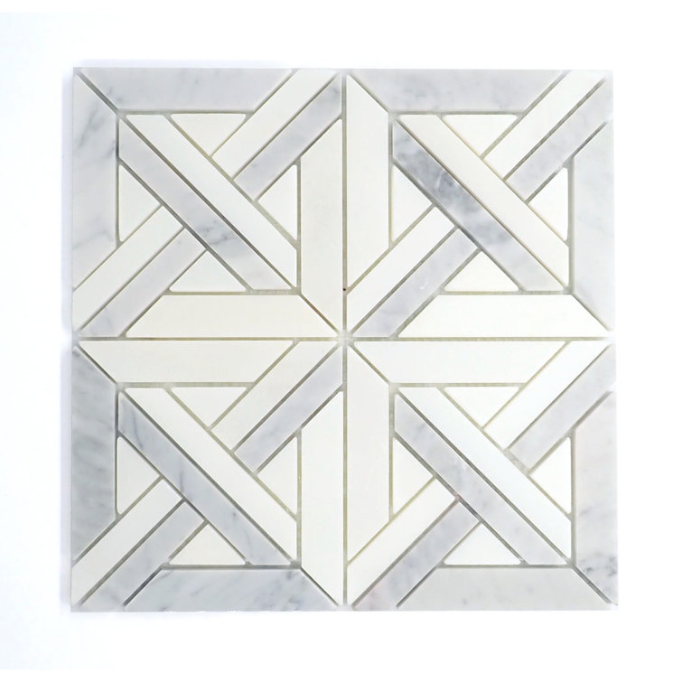 Silver and White 12" x 12" Marble Mosaic Tile