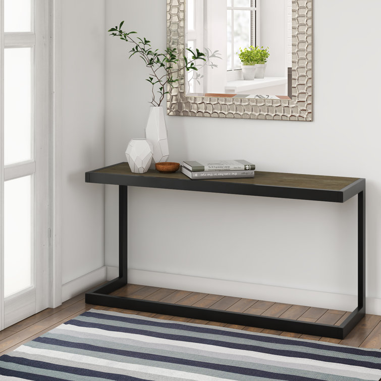 Erina 52'' Distressed Gray Acacia Wood and Metal Console Table