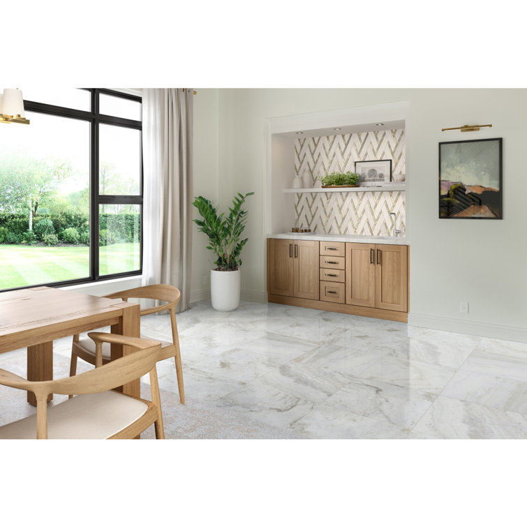 Kalta 24" x 24" White Polished Marble Tile