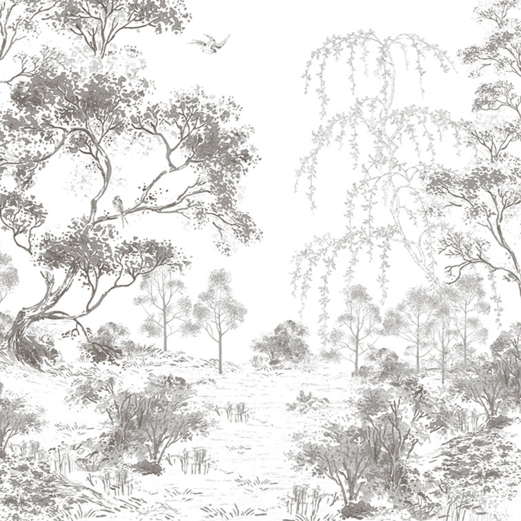 Large Grey Botanical Forest Removable Wall Mural