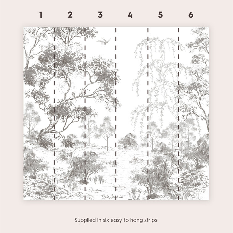 Large Grey Botanical Forest Removable Wall Mural