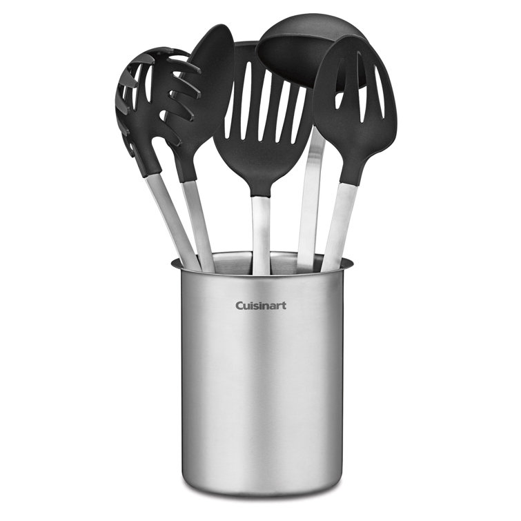 Stainless Steel Crock with Black Nylon Utensil Set, 6-Piece