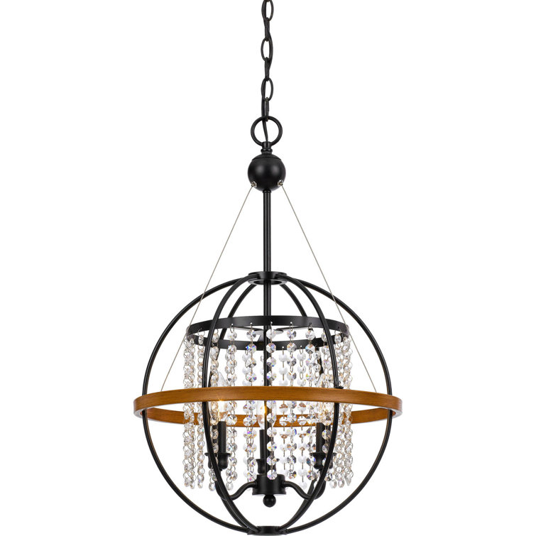 Emmilene Black Metal and Crystal Beaded Sphere Pendant Light