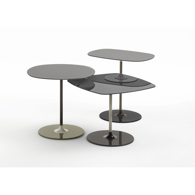 Thierry Gray Square Petite Metal & Glass Table by Piero Lissoni