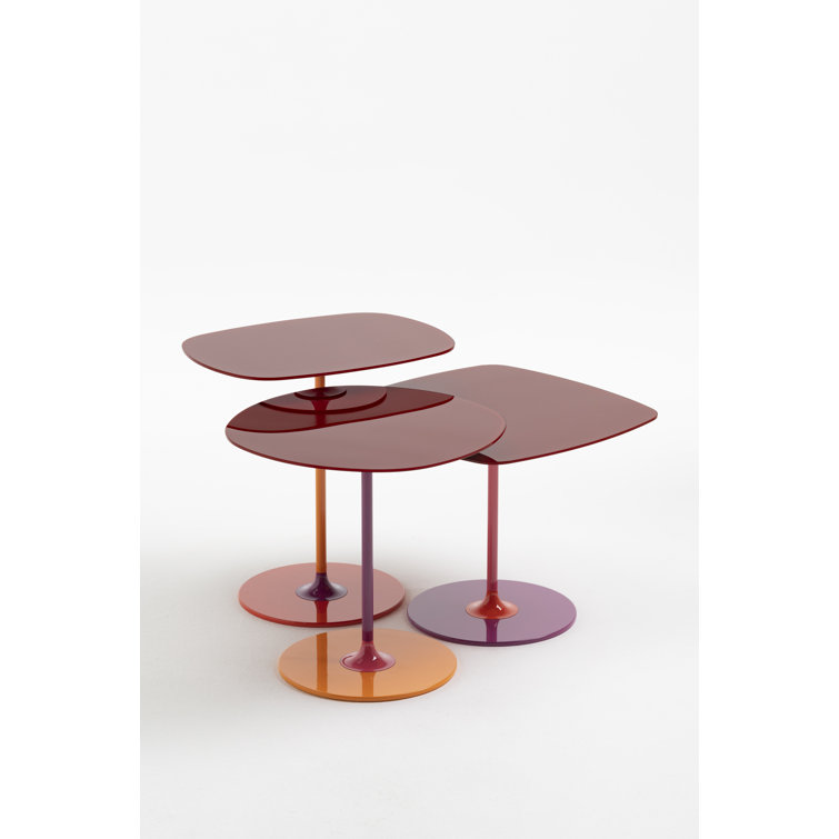 Burgundy Square Metal & Glass Petite Designer Table