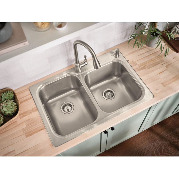 Lainie Dual-Mount 22 x 33-Inch Satin Stainless Steel Double Bowl Sink Kit