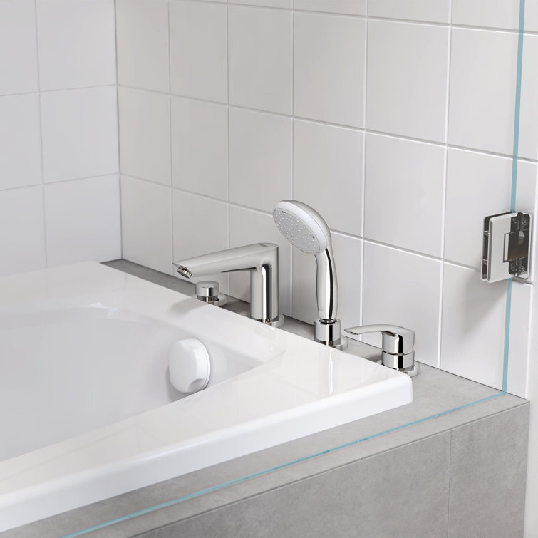 Eurosmart Chrome 4-Hole Deck Mounted Roman Tub Faucet with Hand Shower
