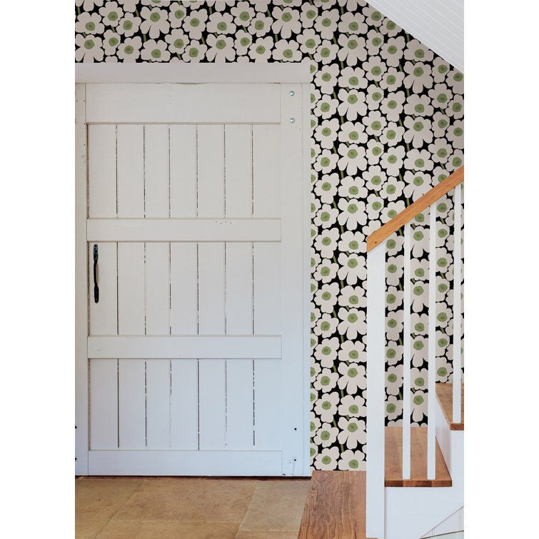 Black and White Vinyl Floral Peel and Stick Wallpaper Roll